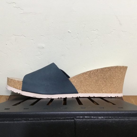 Mephisto 42 Women Blue Nubuck Leather Mule Sandal Wedge 2.5" Heel Size 10 - Picture 10 of 12